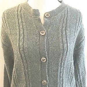 LL BEAN MOHAIR BLEND CARDIGAN Green Blue Sz LARGE